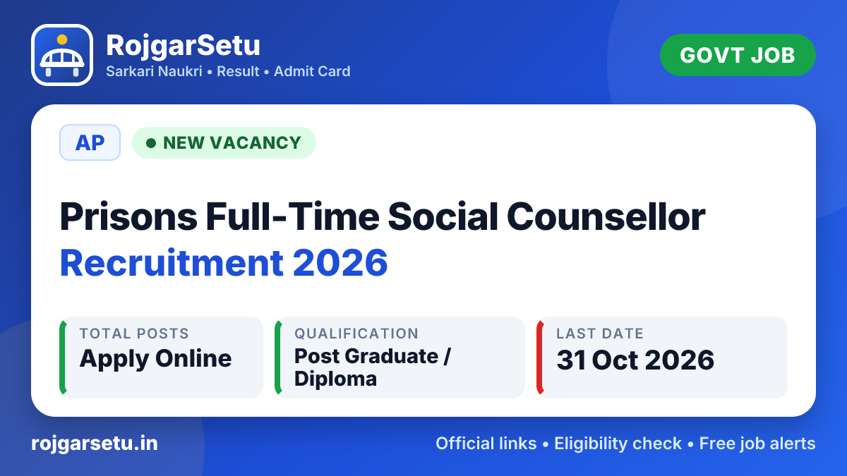 AP Prisons Full-Time Social Counsellor Recruitment 2026 – Apply Offline