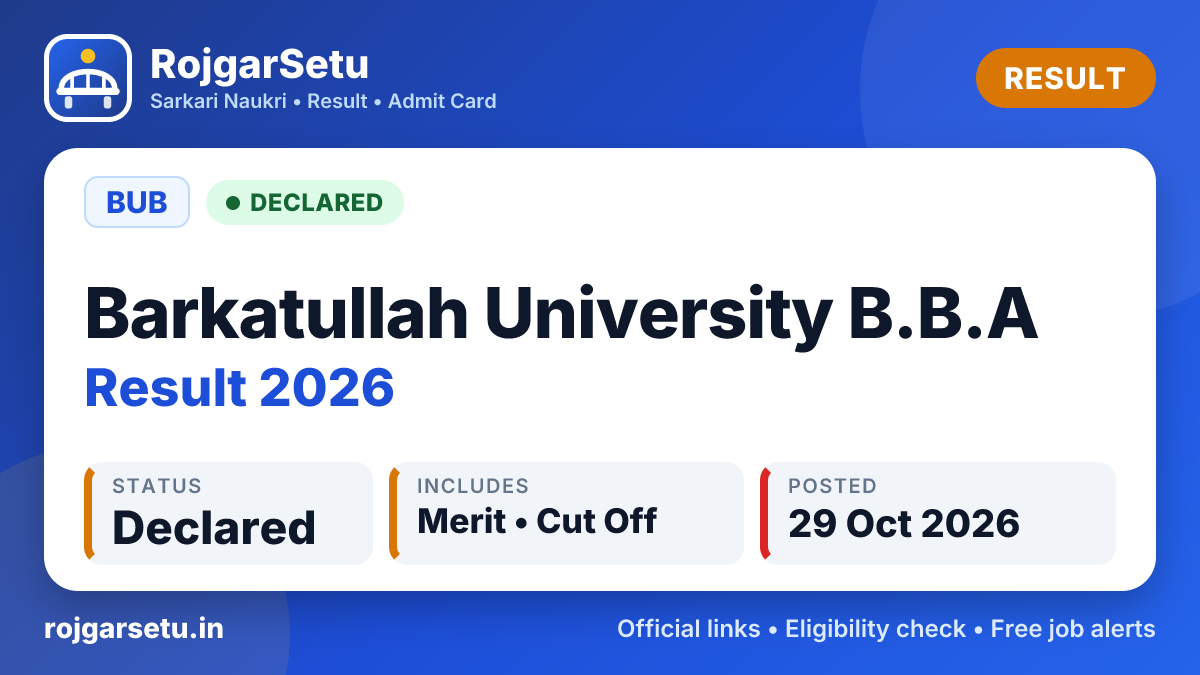Barkatullah University B.B.A Result 2026 Out - Check 1st Year Result Online @ bubhopal.ac.in