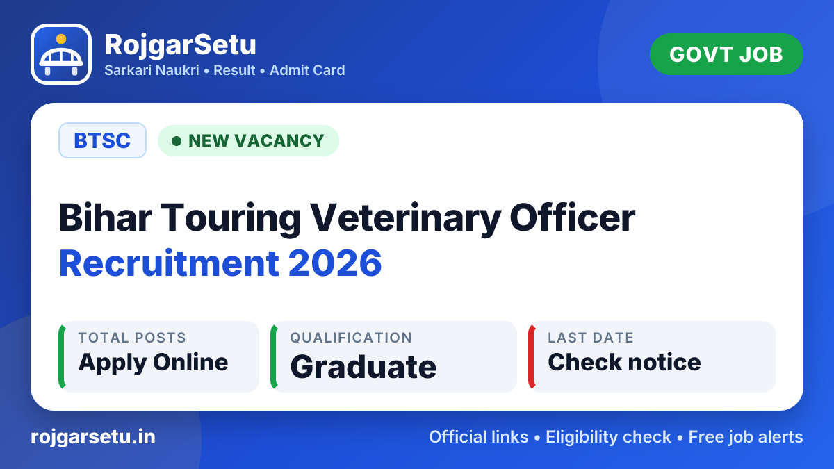 Bihar BTSC Touring Veterinary Officer Recruitment 2026