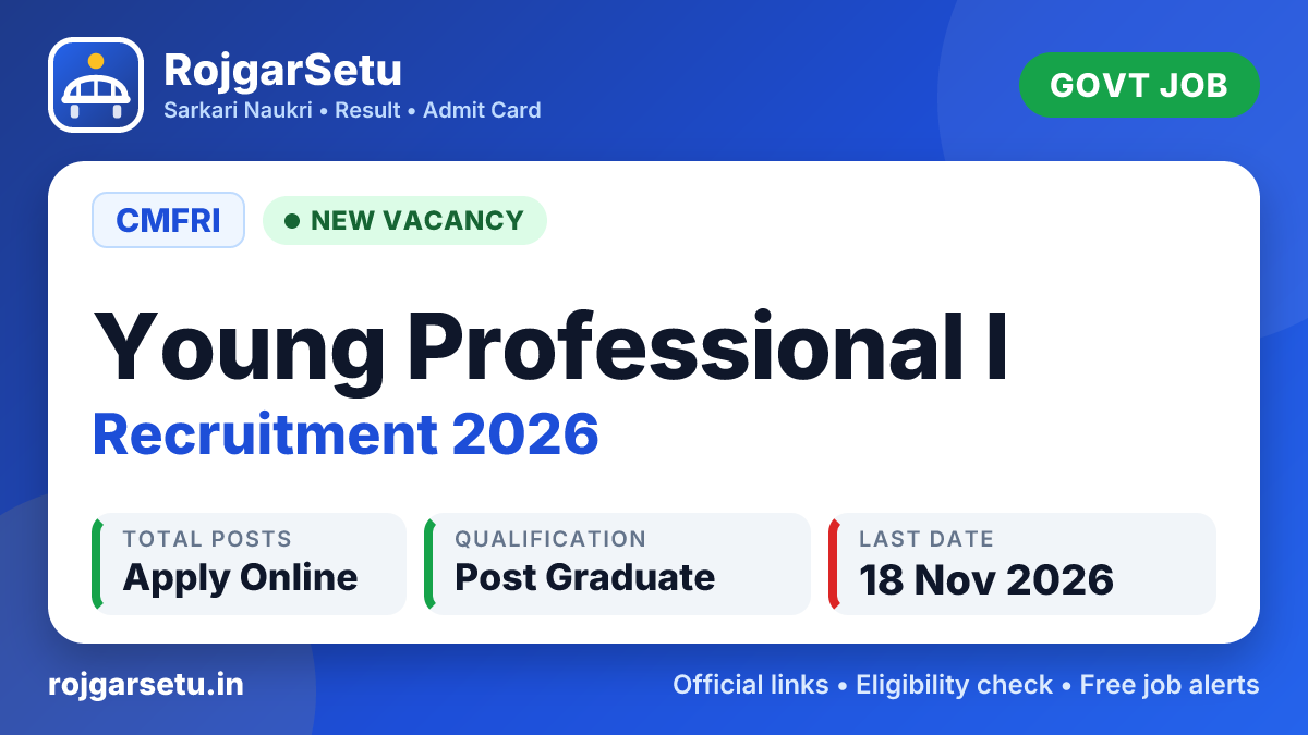 CMFRI Young Professional I Recruitment 2026 – Apply Online