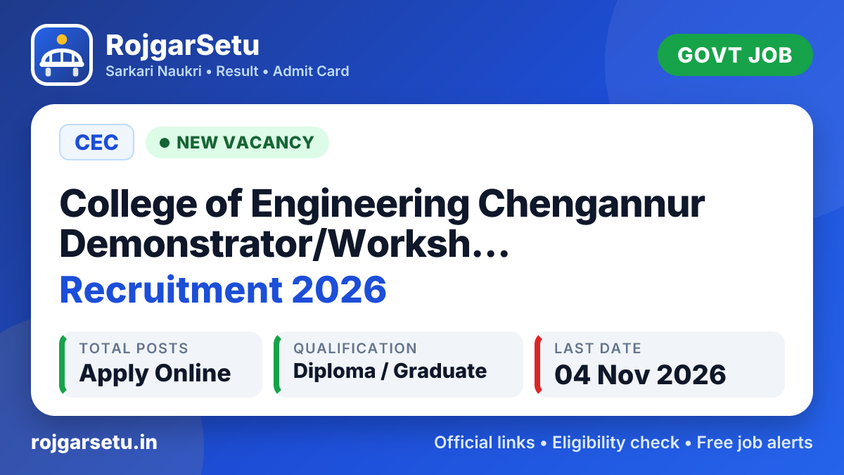 College of Engineering Chengannur Demonstrator/Workshop Instructor Recruitment 2026 โ Walkin