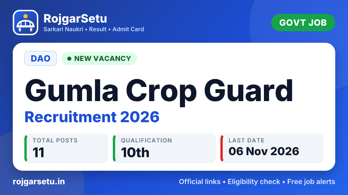 DAO Gumla Crop Guard Recruitment 2026 – Apply Offline for 11 Posts