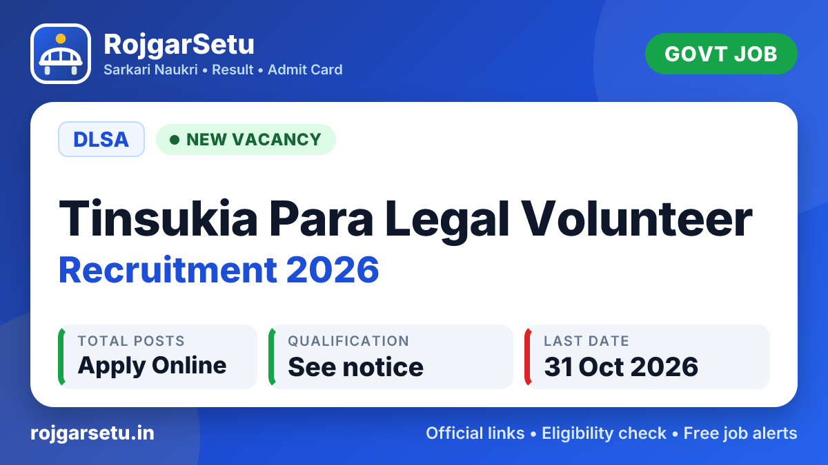 DLSA Tinsukia Para Legal Volunteer Recruitment 2026 โ Apply Offline