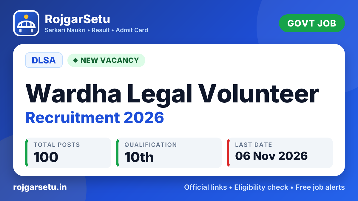 DLSA Wardha Legal Volunteer Recruitment 2026 – Apply Offline for 100 Posts
