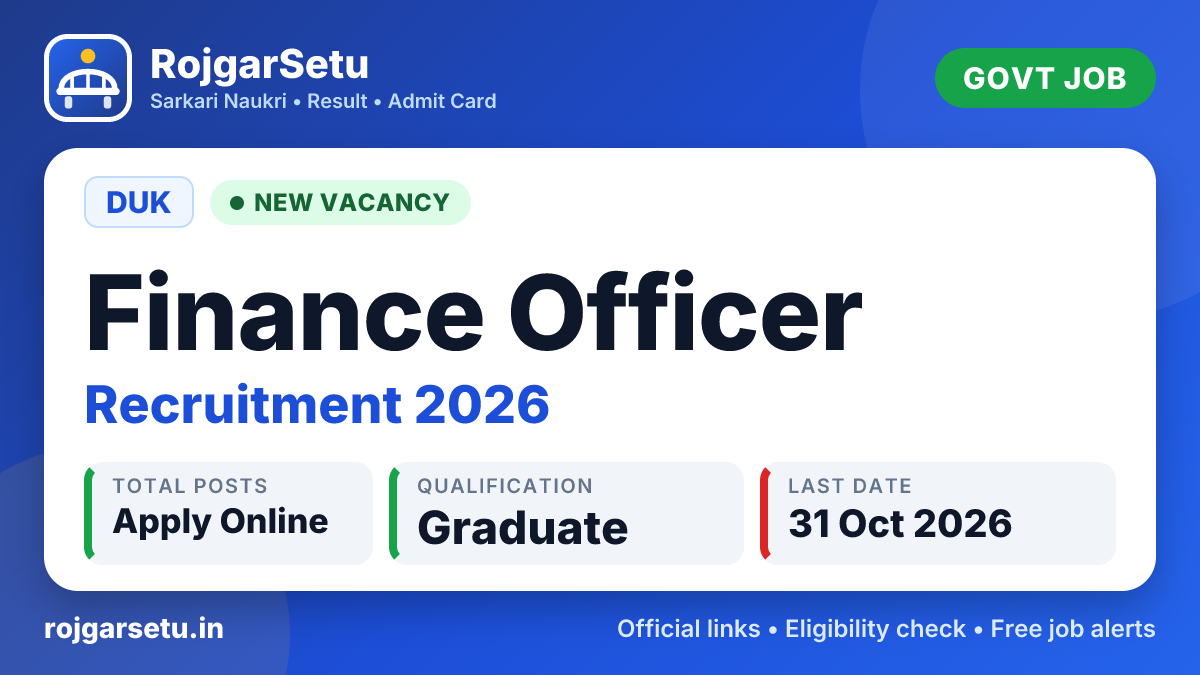 DUK Finance Officer Recruitment 2026 – Apply Online