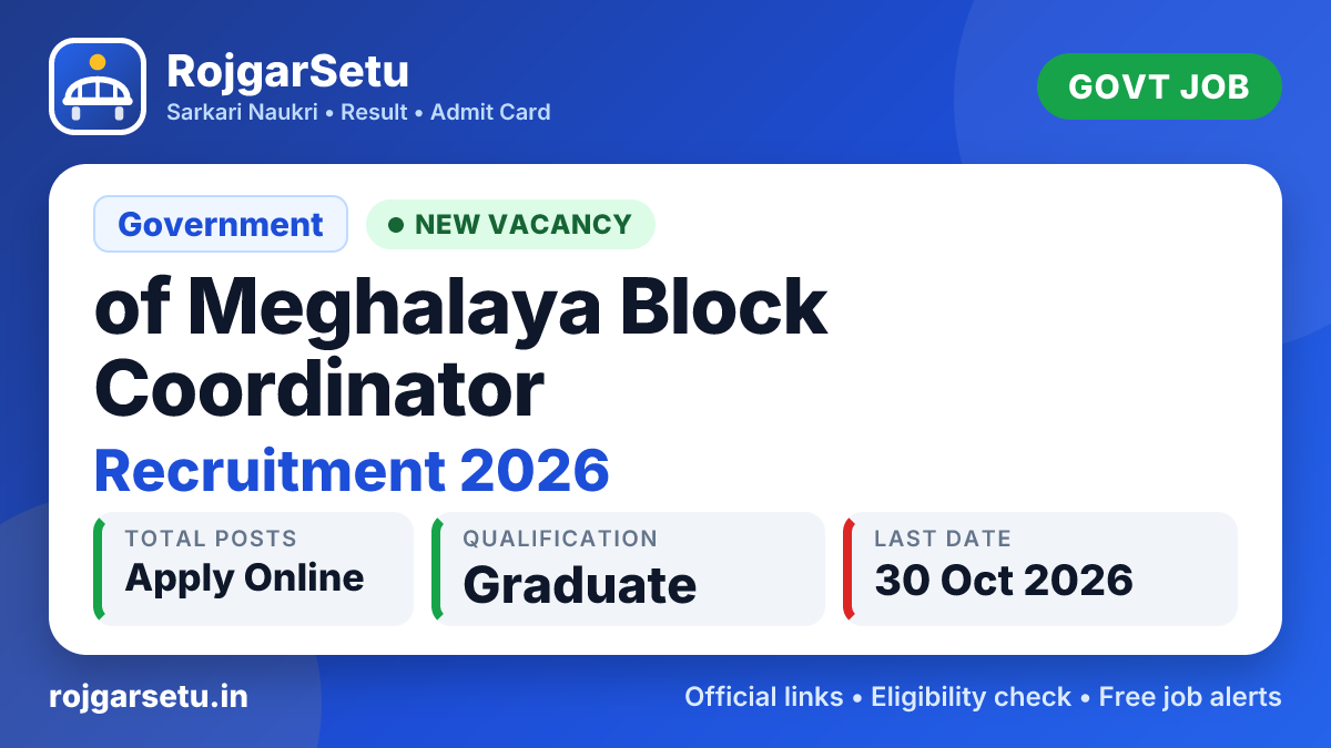 मेघालय ब्लॉक कोऑर्डिनेटर (आईसीडीएस सेल) भर्ती 2026 – ऑनलाइन आवेदन करें