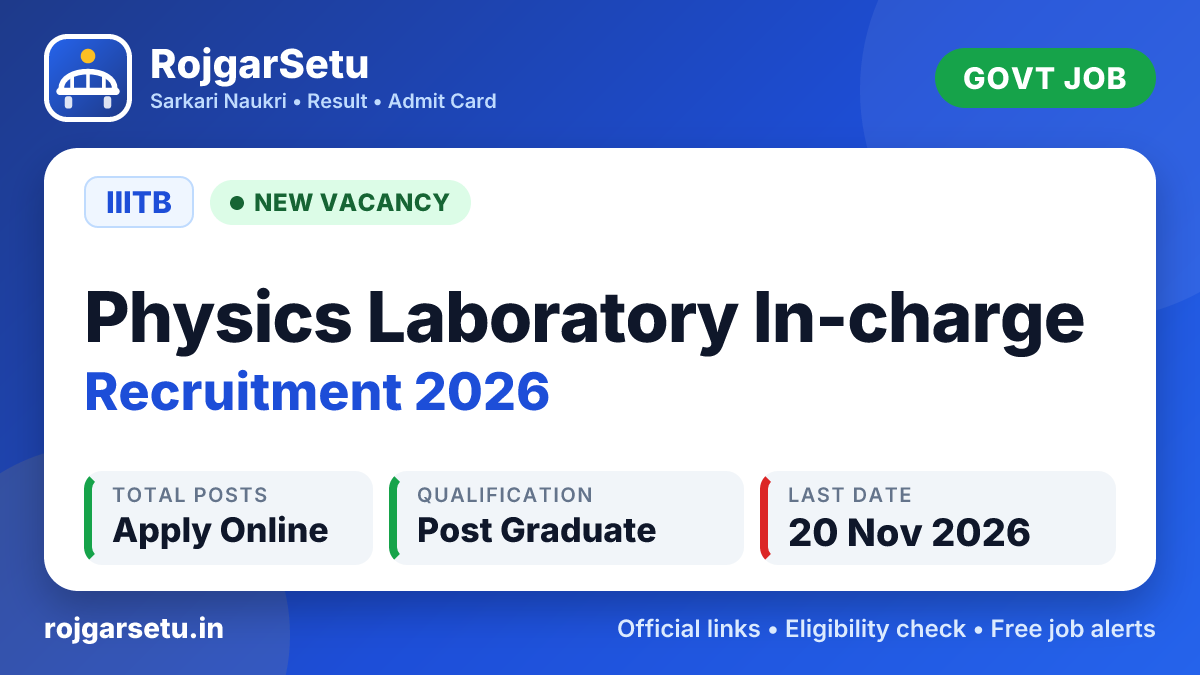 IIITB Physics Laboratory In-charge Recruitment 2026 β Apply Online