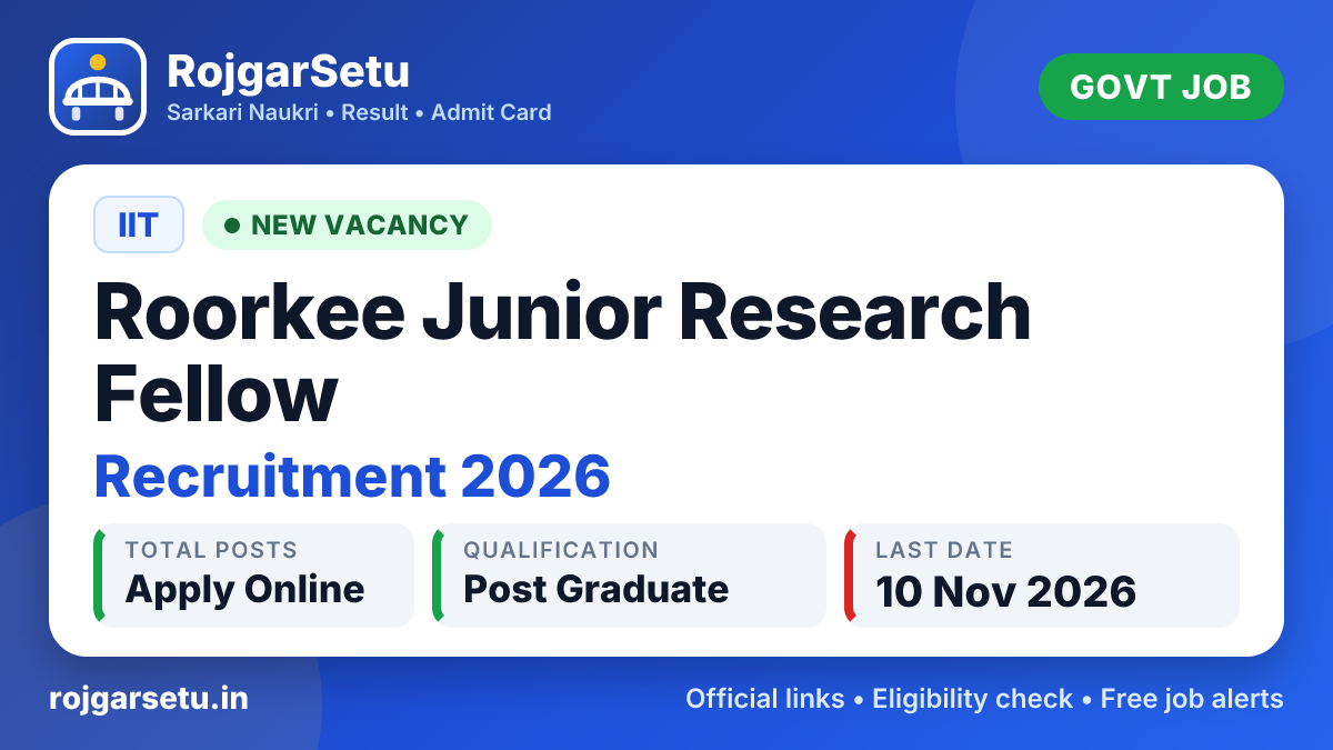IIT Roorkee जूनियर रिसर्च फेलो (Mechanical & Industrial Engineering) भर्ती 2026 – ऑनलाइन आवेदन करें