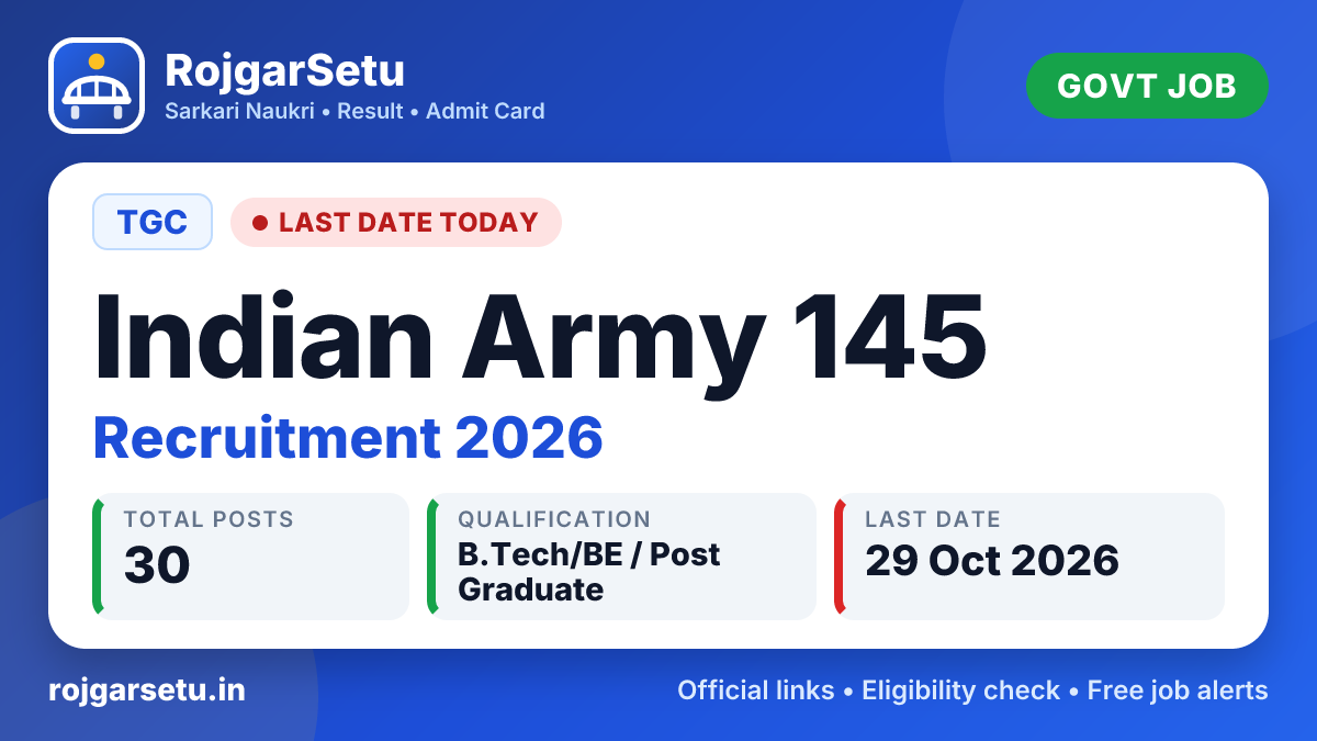 भारतीय सेना TGC 145 ऑनलाइन फॉर्म 2026 – अंतिम तिथि आज