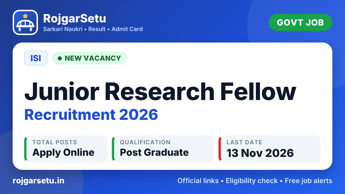 ISI Junior Research Fellow Recruitment 2026 โ Apply Online