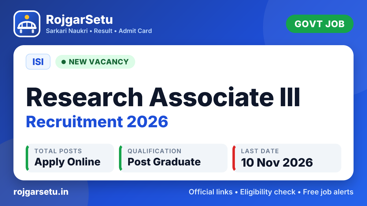 ISI Research Associate III Recruitment 2026 โ Walkin