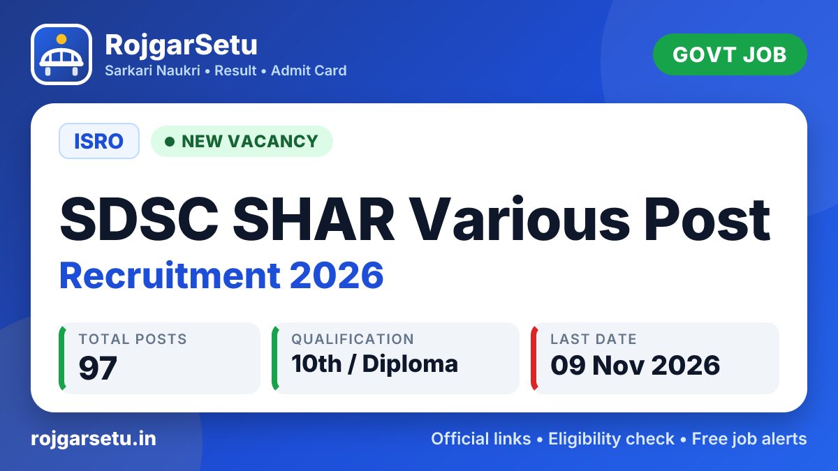 ISRO SDSC SHAR Various Post Online Form 2026