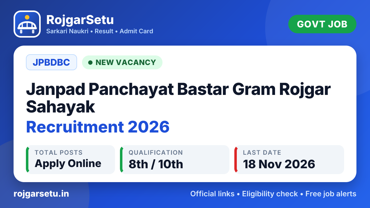 Janpad Panchayat Bastar Gram Rojgar Sahayak Recruitment 2026 – Apply Offline for 7 Posts