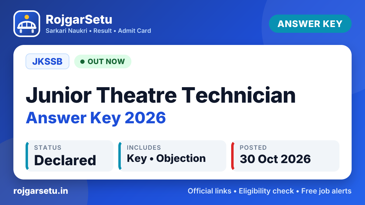 JKSSB Junior Theatre Technician Answer Key 2026 Out - Download Provisional Answer Key PDF