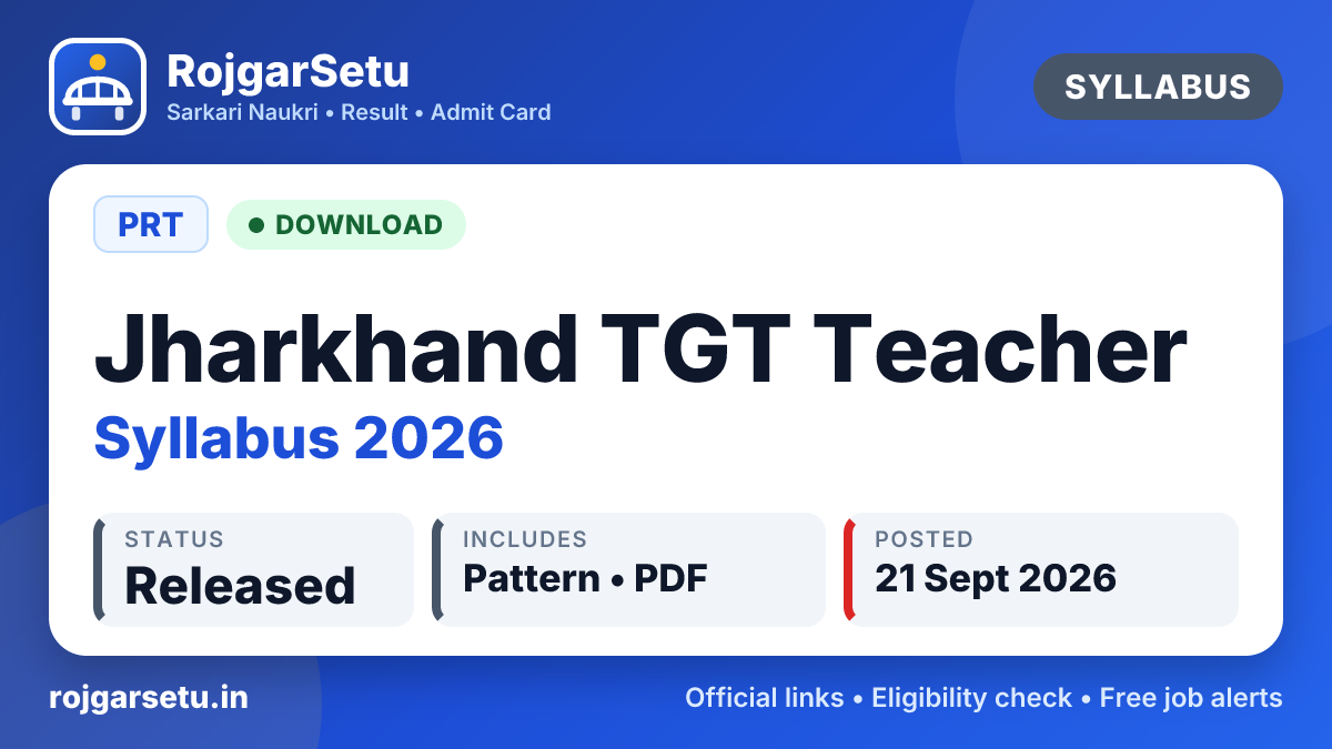 Jharkhand PRT TGT Teacher Syllabus 2026