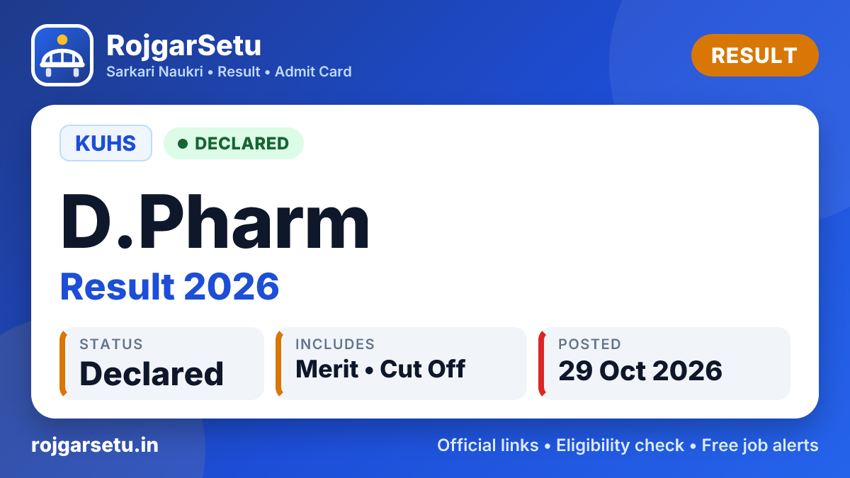 KUHS D.Pharm परिणाम 2026 आउट - चेक चौथा वर्ष परिणाम ऑनलाइन @ kuhs.ac.in