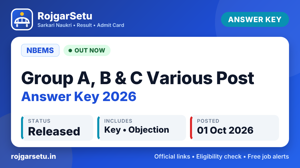 NBEMS Group A, B & C Various Post Answer Key 2026