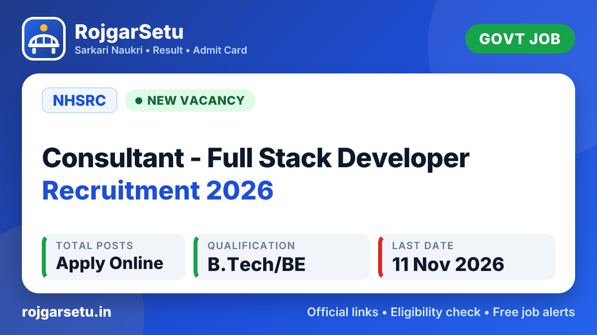NHSRC Consultant - Full Stack Developer Recruitment 2026 – Apply Online