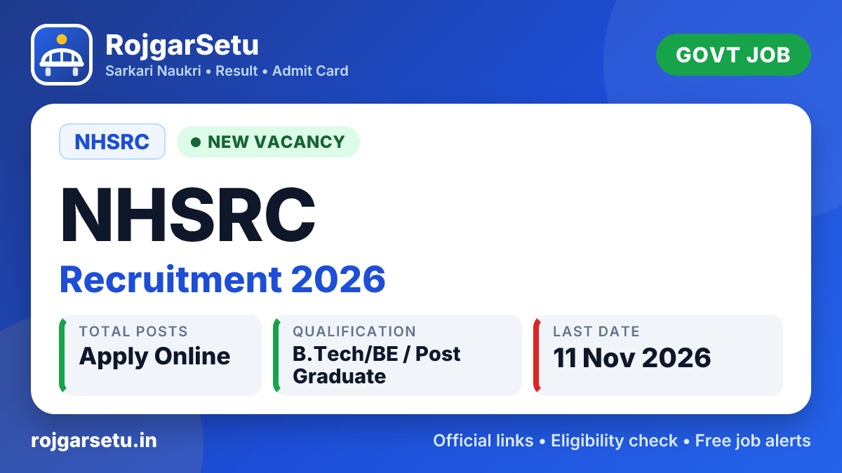 NHSRC Recruitment 2026 – Apply Online for Consultant - QA / Test Engineer Posts