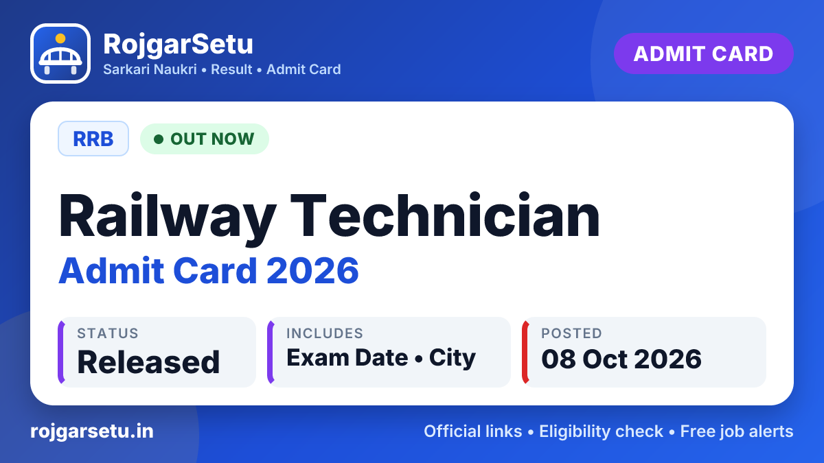 Railway RRB Technician Admit Card 2026