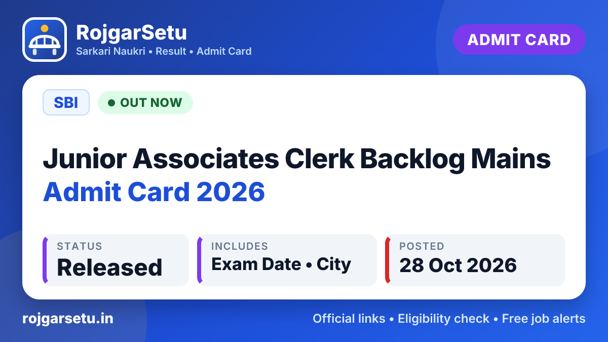 SBI Junior Associates Clerk Backlog Mains Admit Card 2026