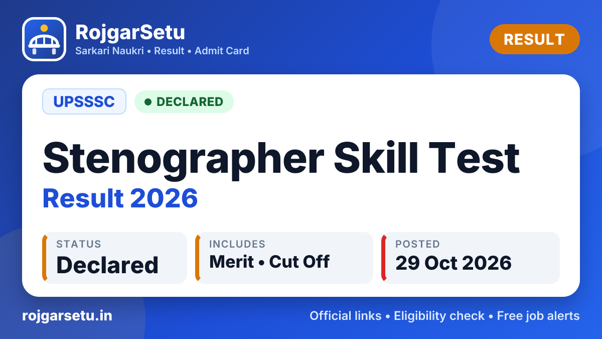 UPSSSC Stenographer Skill Test Result 2026 Out - Download Qualified Candidates Merit List PDF