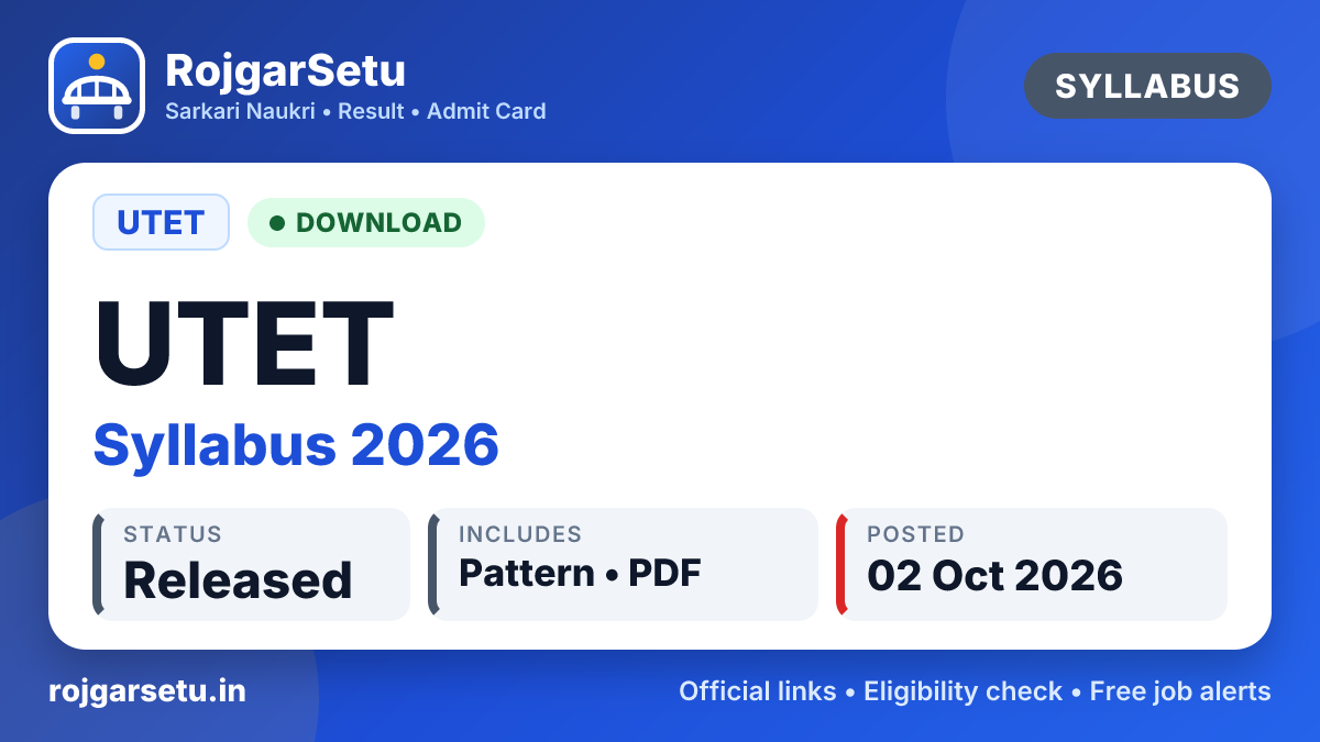 UTET Syllabus 2026 In Hindi